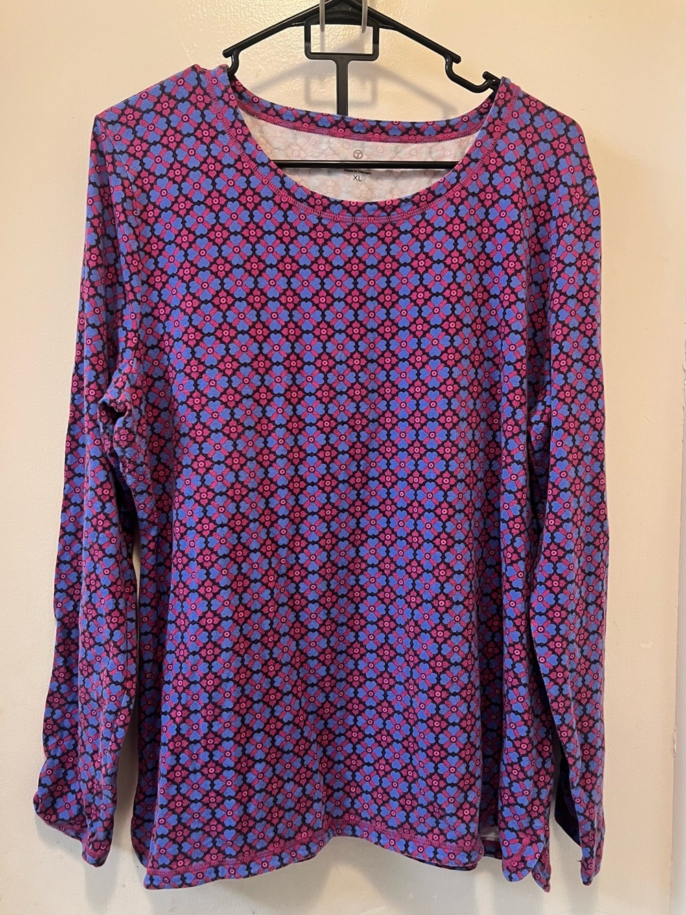 Talbots Pink and Blue Long-Sleeve Scoop Neck Top